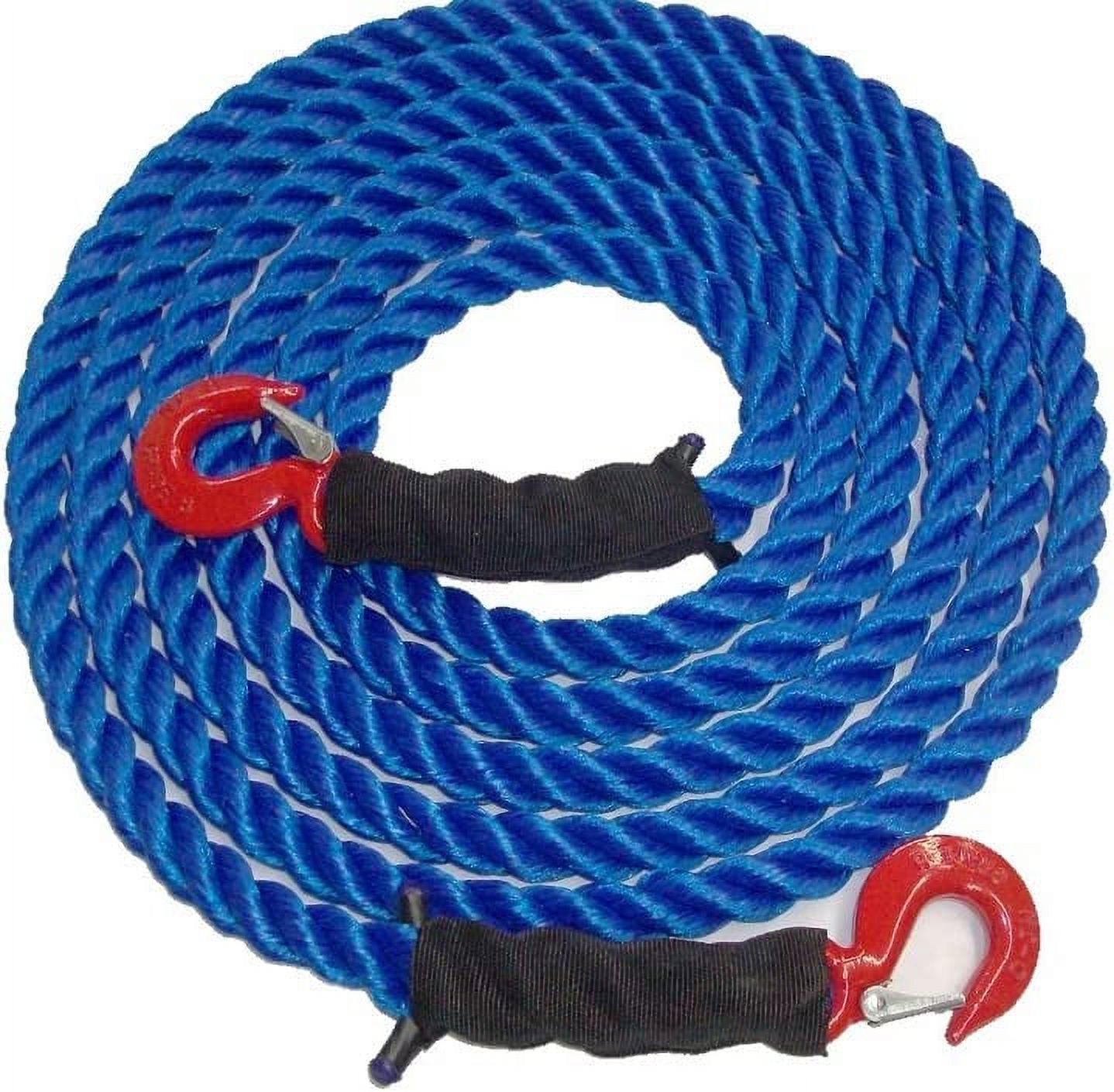 Tow Rope Heavy Duty Polypropylene with Hooks, 12,500 LBS Breaking Strength for Mid Size Pickups and Cars, Made in The USA,1 inch in Diameter (30 Feet)